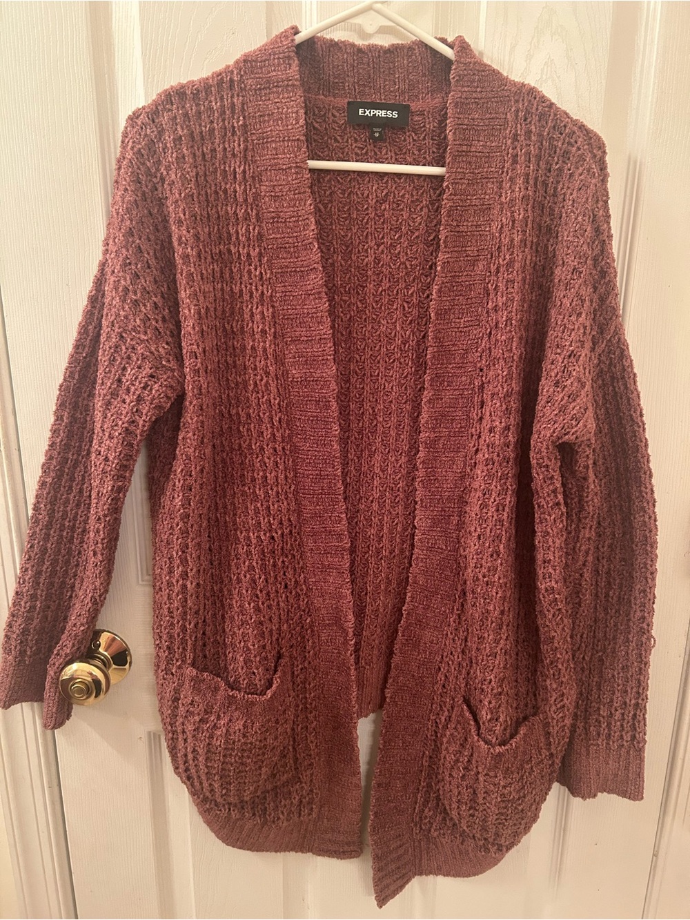 Express Open-Front Chunky Knit Cardigan in Mauve